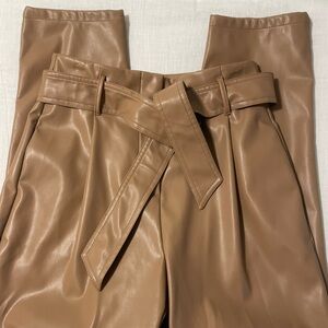 Brown Faux Leather Pants with Belt
